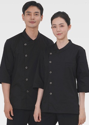 블랙 싱글스냅링 크로스넥 칠부조리복(남녀공용)