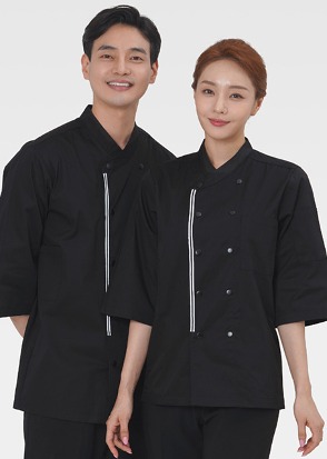 블랙 크로스넥 파이핑 칠부조리복(남녀공용)