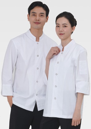백색 싱글스냅링 칠부조리복(남녀공용)