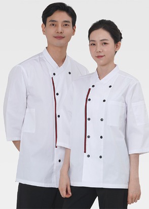 백색 크로스넥 파이핑 칠부조리복(남녀공용)