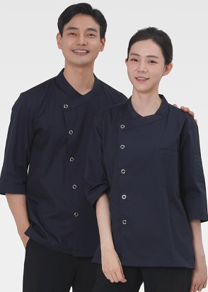 네이비 싱글스냅링 크로스넥 칠부조리복(남녀공용)