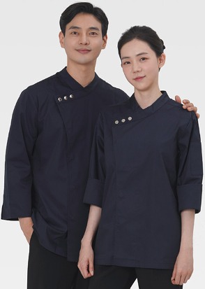 네이비 히든스냅 크로스넥 칠부조리복(남녀공용)